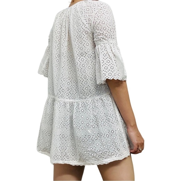 Playa Lucila Coverup Dress Mini White Beach Swimsuit Dainty Eyelet Cotton Small - Picture 3 of 8